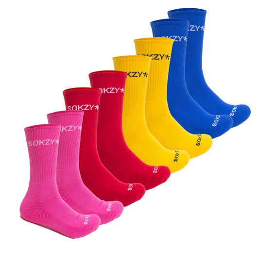 Four pairs of Socks Yellow, Red, Blue and Pink